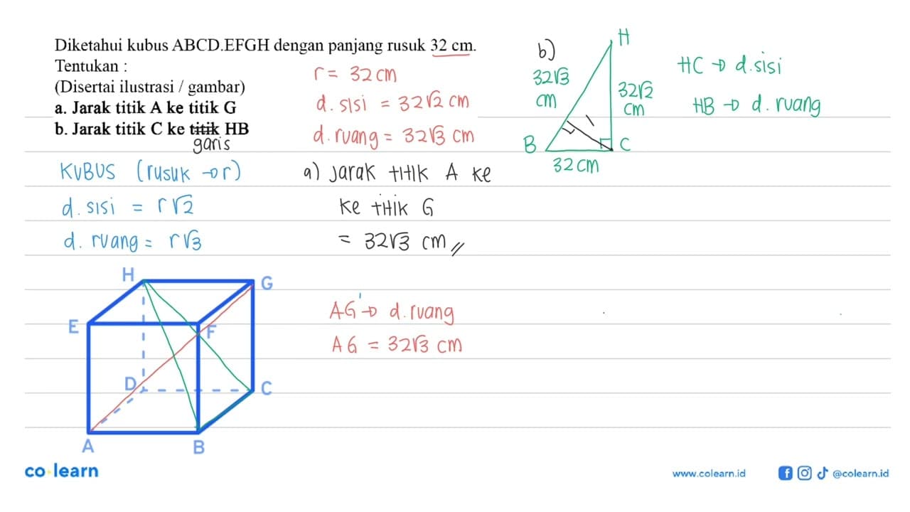 Diketahui kubus ABCD.EFGH dengan panjang rusuk 32 cm.