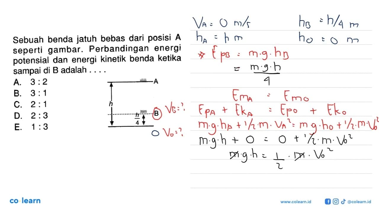 Sebuah benda jatuh bebas dari posisi A seperti gambar.