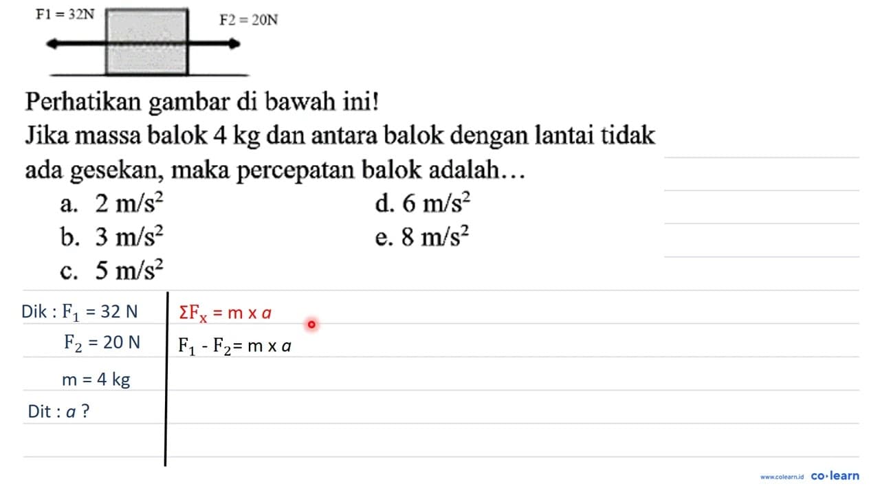 Perhatikan gambar di bawah ini! Jika massa balok 4 kg dan