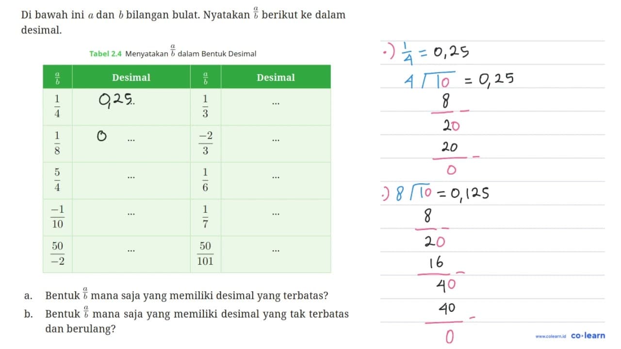 Di bawah ini a dan b bilangan bulat. Nyatakan a/b berikut