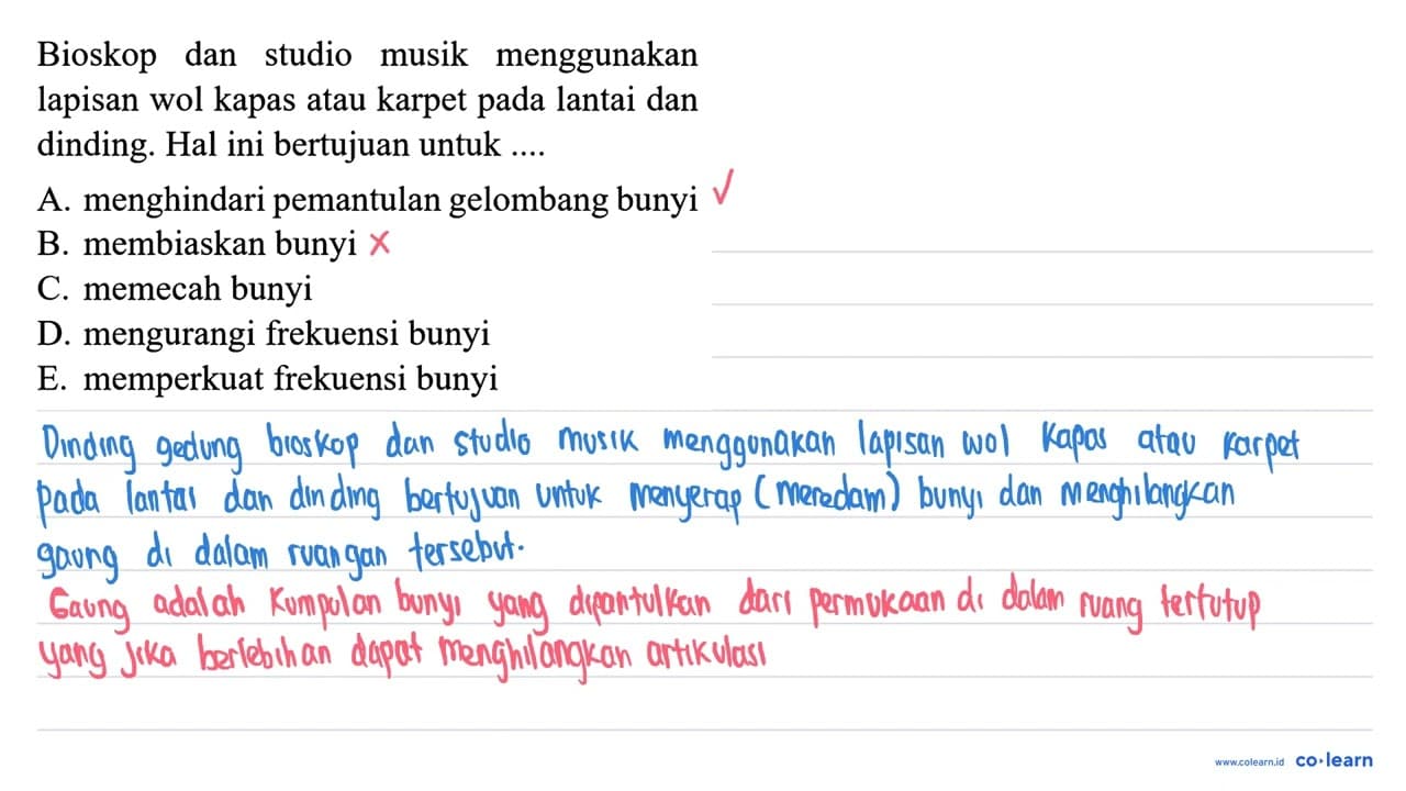 Bioskop dan studio musik menggunakan lapisan wol kapas atau