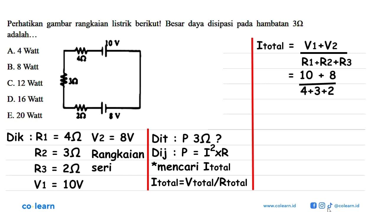 Perhatikan gambar rangkaian listrik berikut! Besar daya