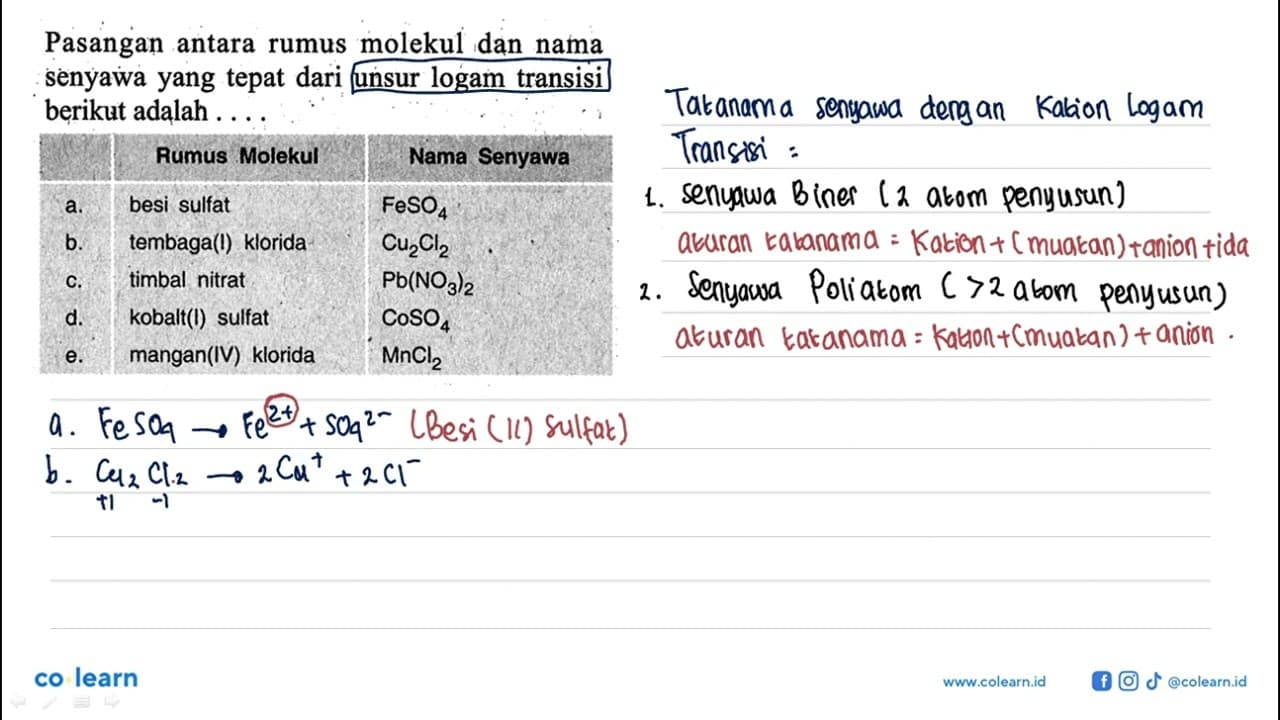 Pasangan antara rumus molekul dan nama senyawa yang tepat