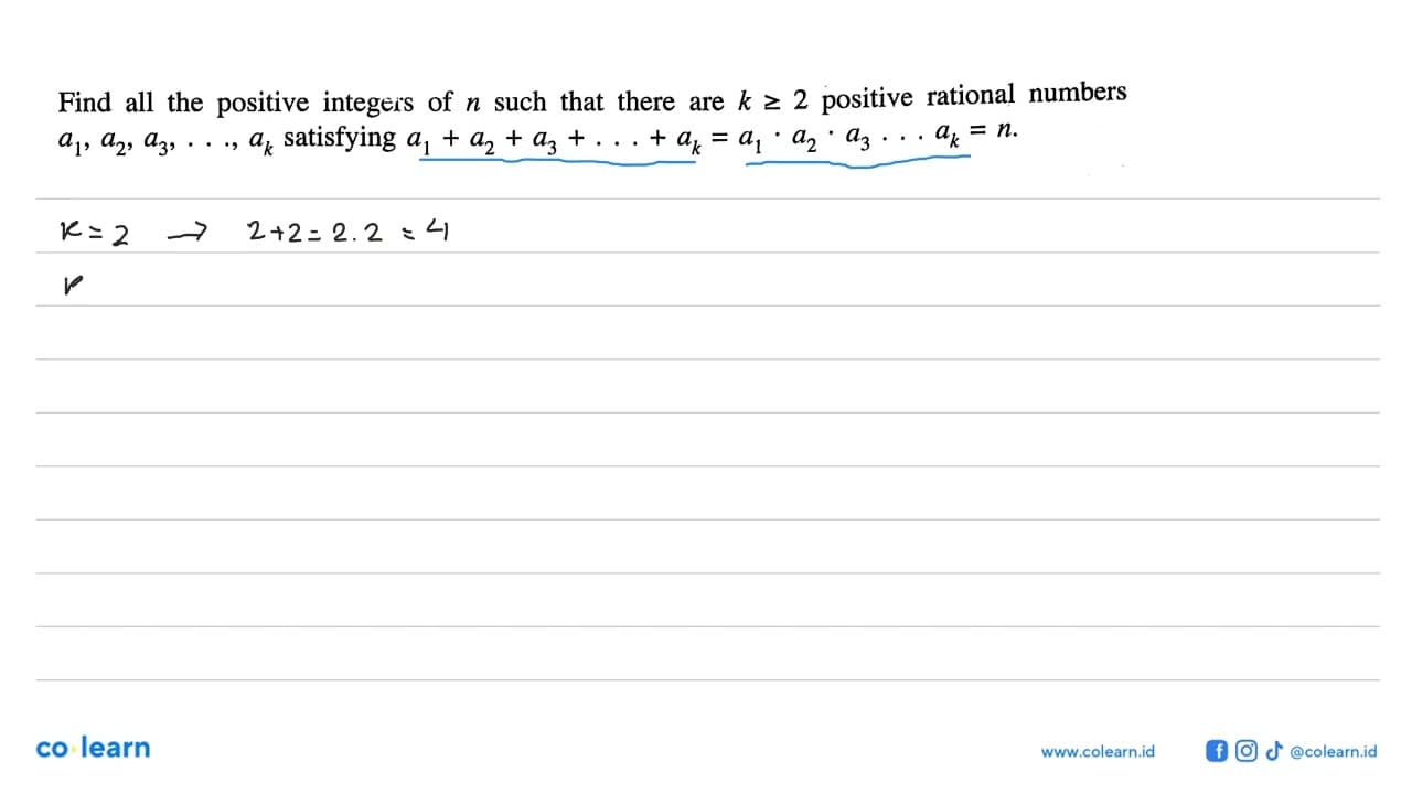 Find all the positive integers of n such that there are k