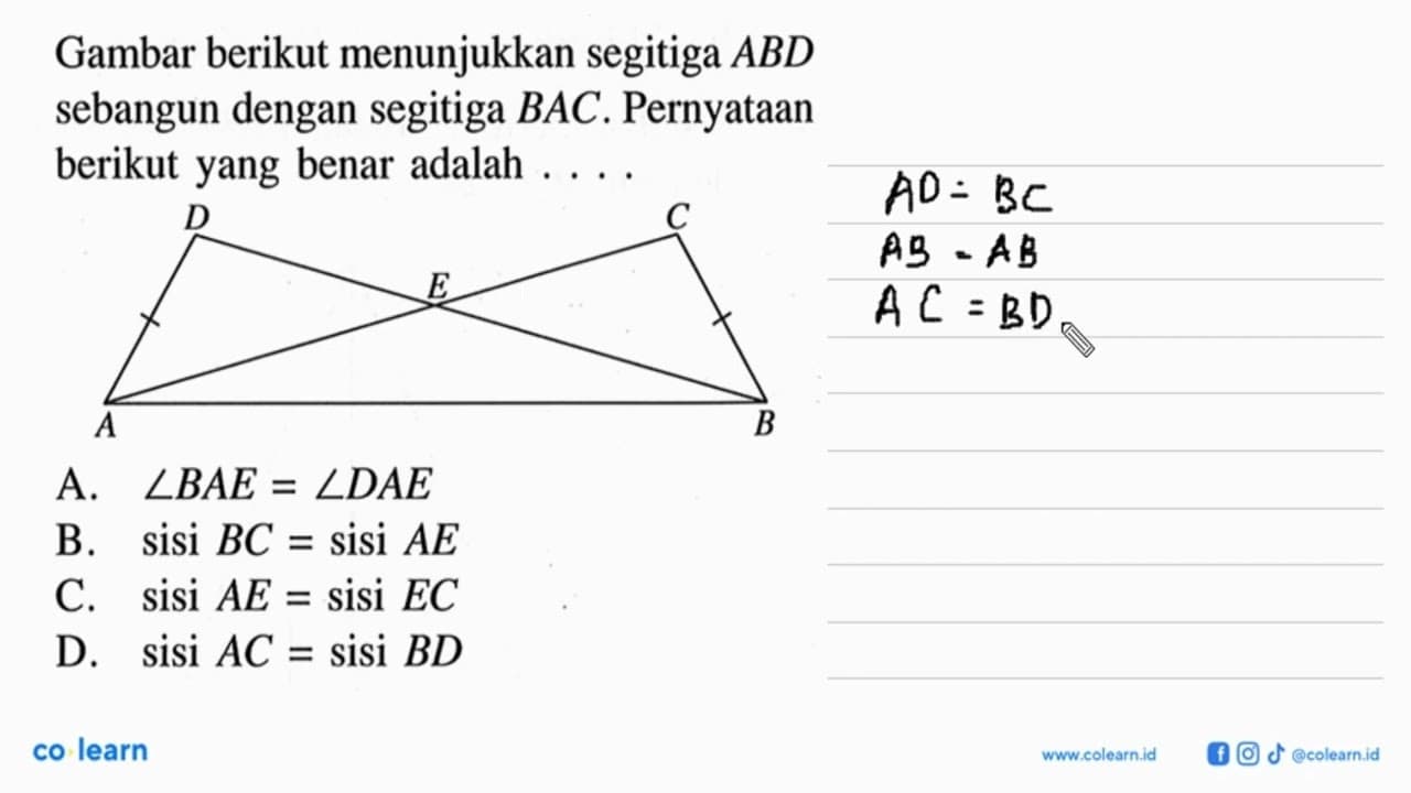 Gambar berikut menunjukkan segitiga ABD sebangun dengan