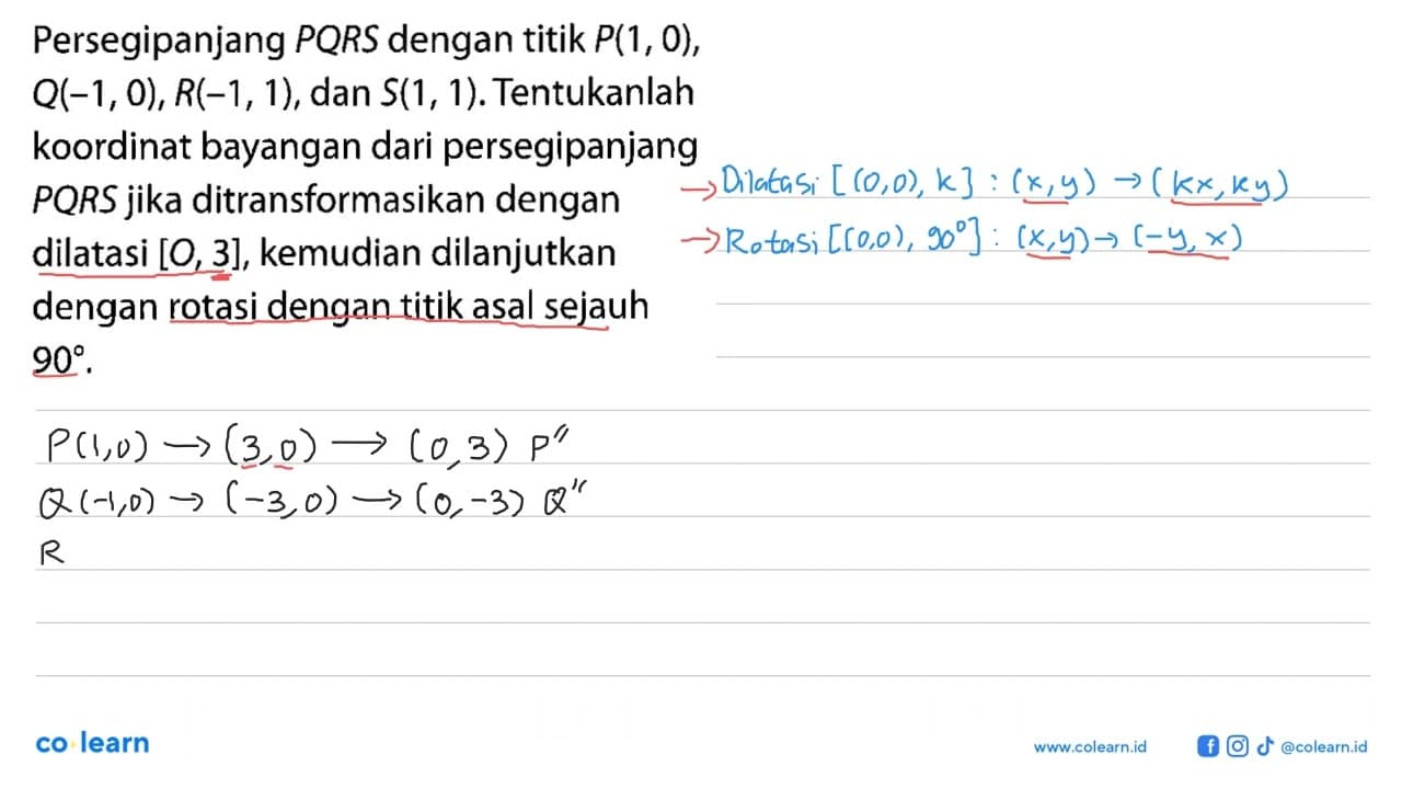 Persegipanjang PQRS dengan titik P(1,0), Q(-1,0), R(-1,1),