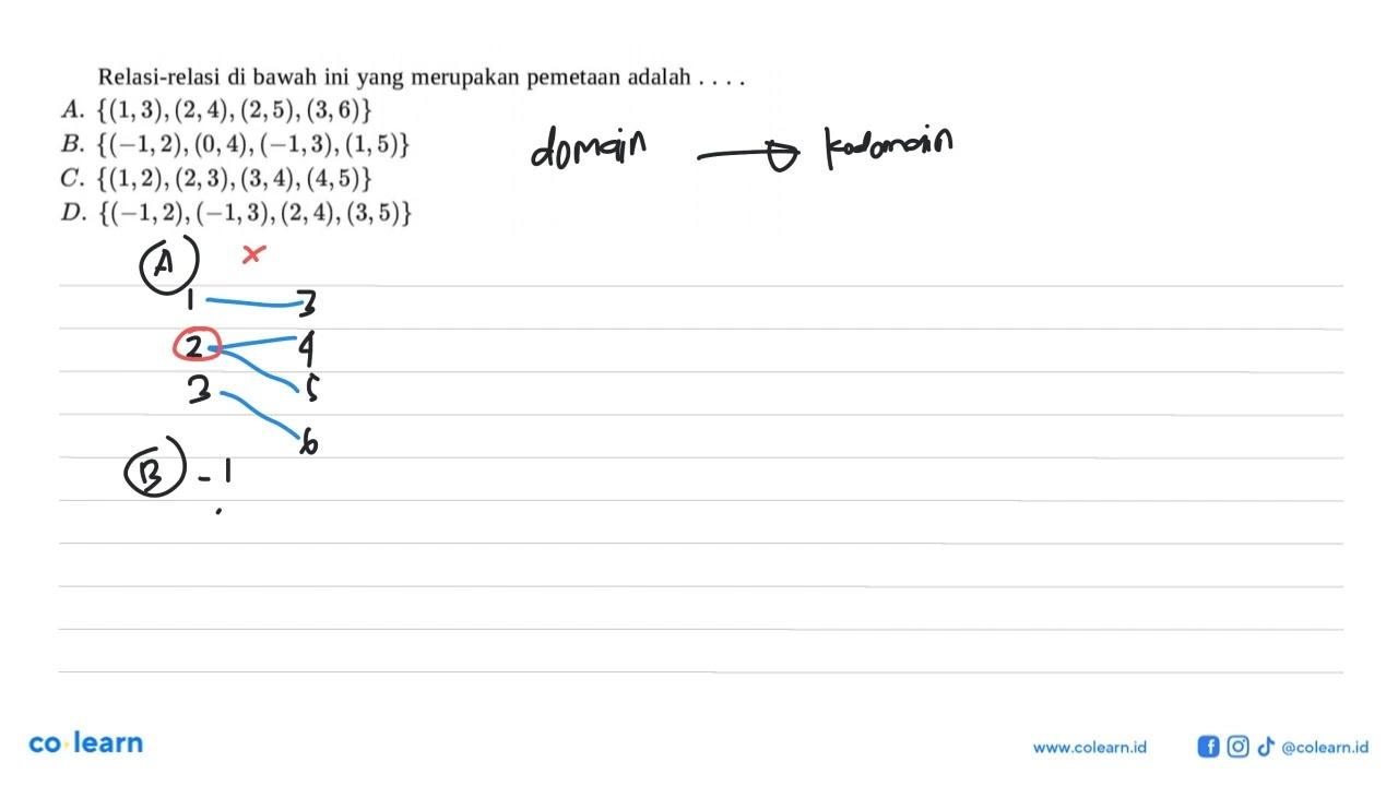 Relasi-relasi di bawah ini yang merupakan pemetaan adalah