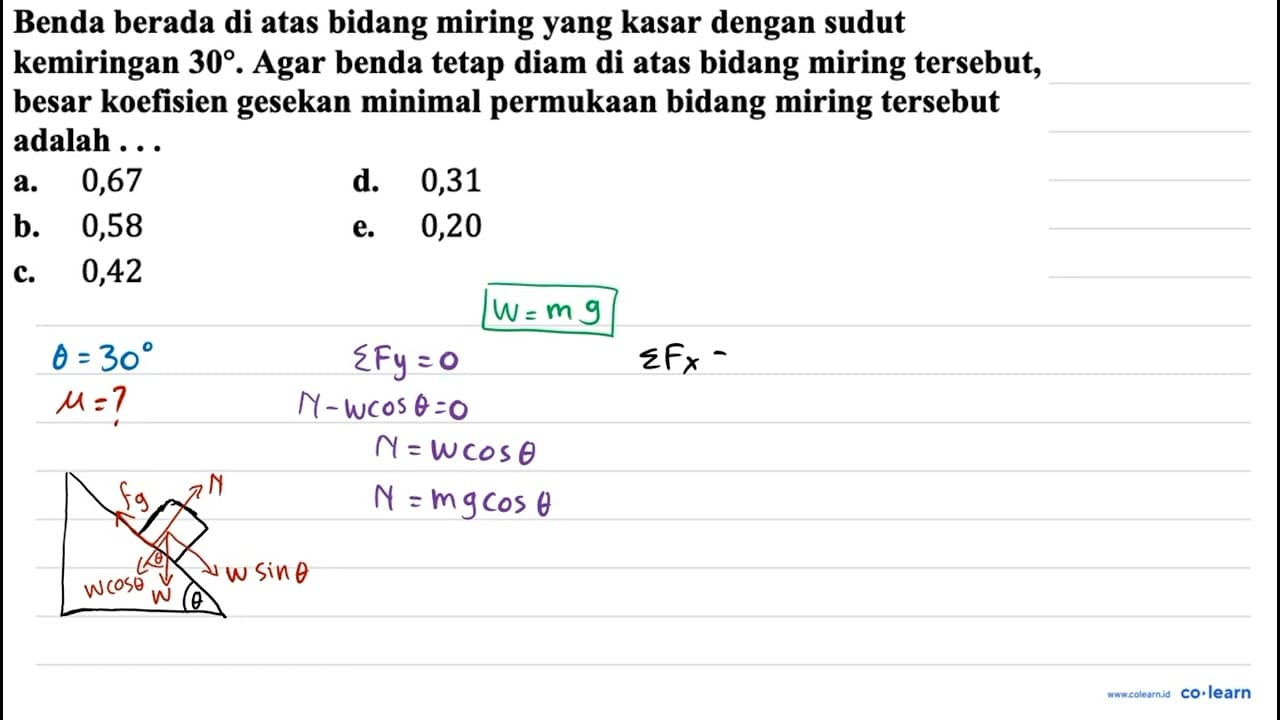 Benda berada di atas bidang miring yang kasar dengan sudut