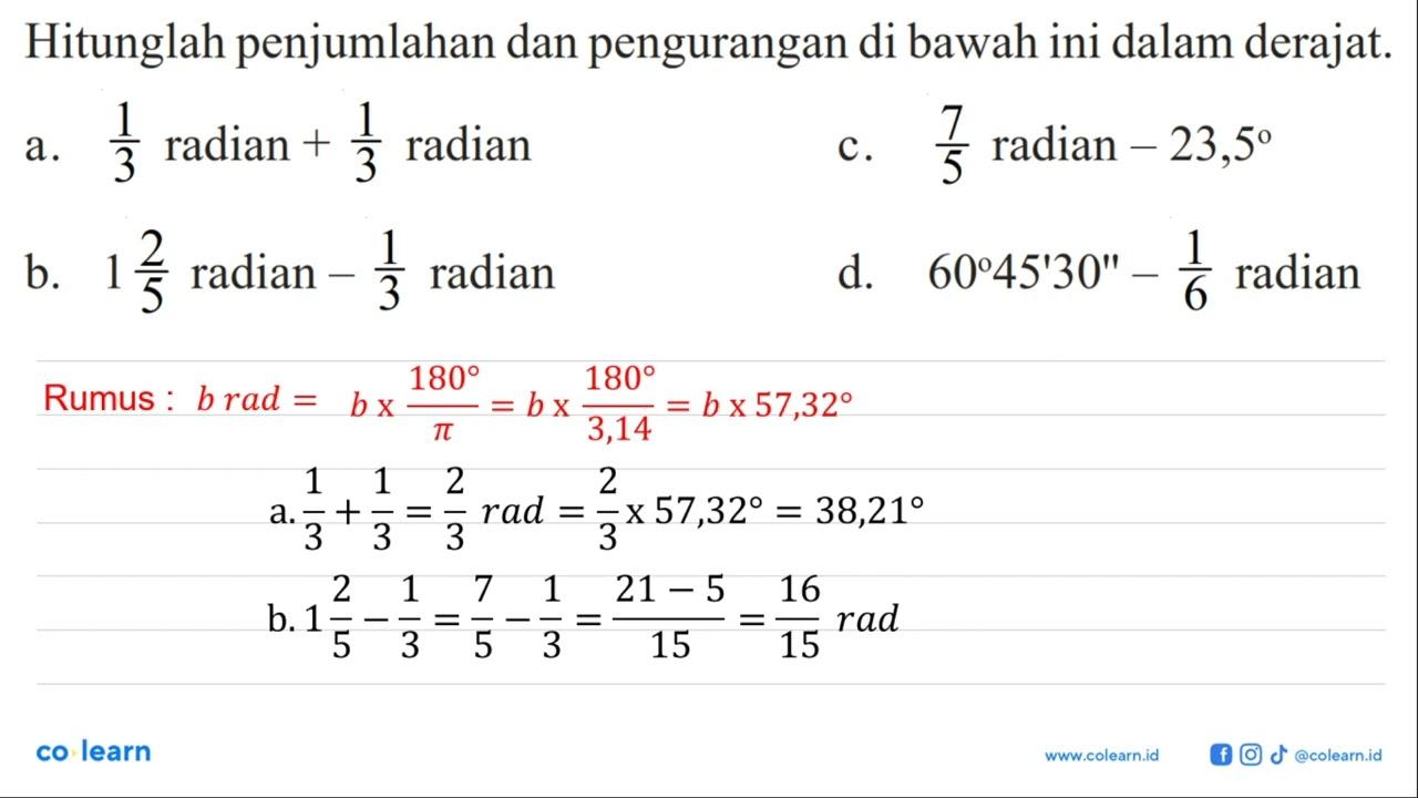 Hitunglah penjumlahan dan pengurangan di bawah ini dalam