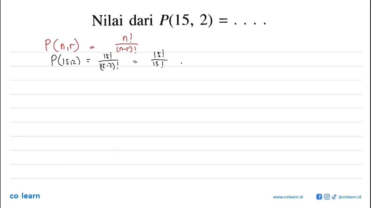 Nilai dari P(15,2)=....