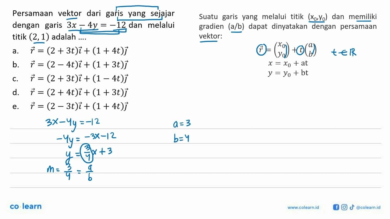 Persamaan vektor dari garis yang sejajar dengan garis