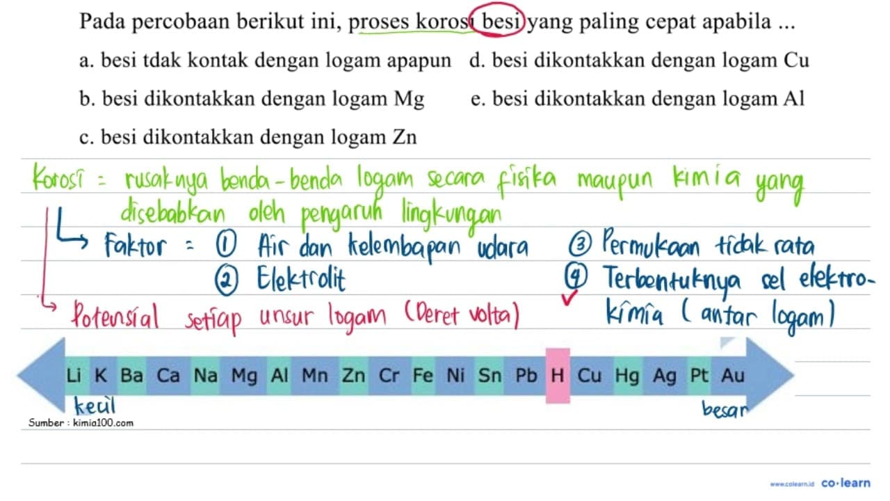 Pada percobaan berikut ini, proses korosi besi yang paling