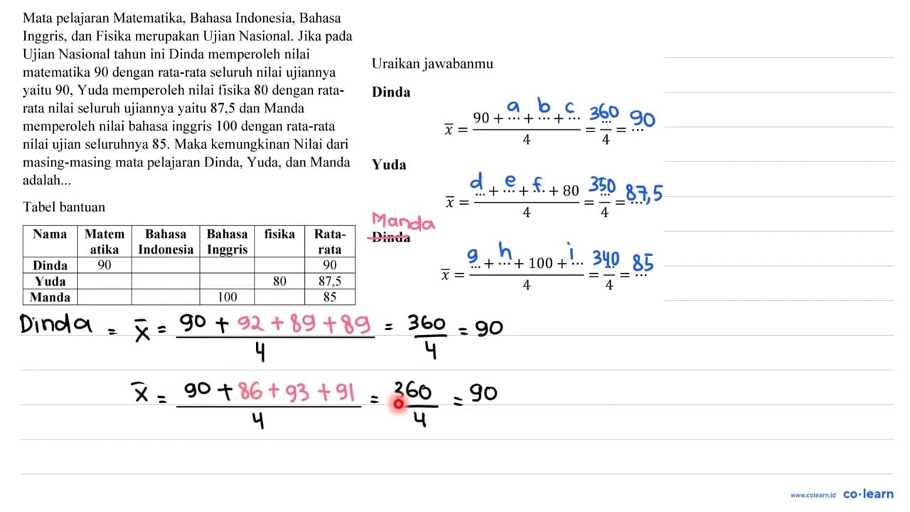 Mata pelajaran Matematika, Bahasa Indonesia, Bahasa