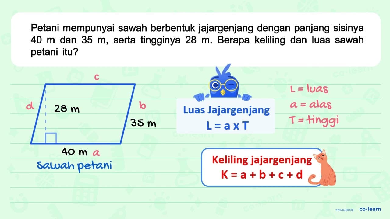 Petani mempunyai sawah berbentuk jajargenjang dengan