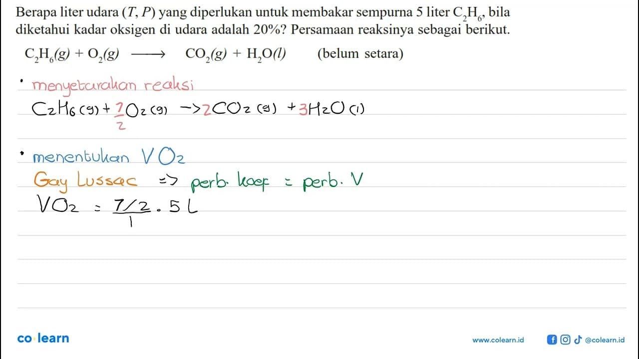 Berapa liter udara (T,P) yang diperlukan untuk membakar