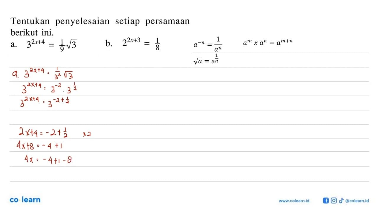 Tentukan penyelesaian setiap persamaan berikut ini.