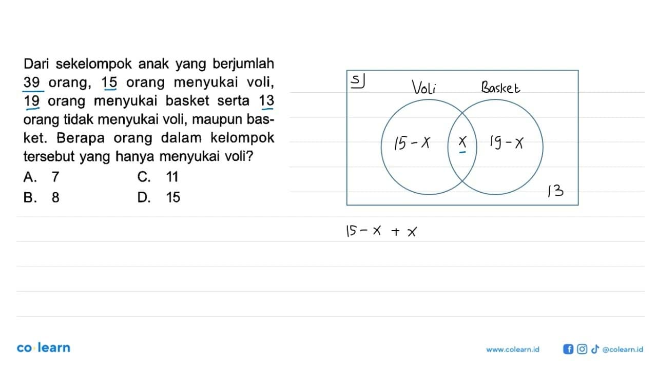 Dari sekelompok anak yang berjumlah 39 orang, 15 orang