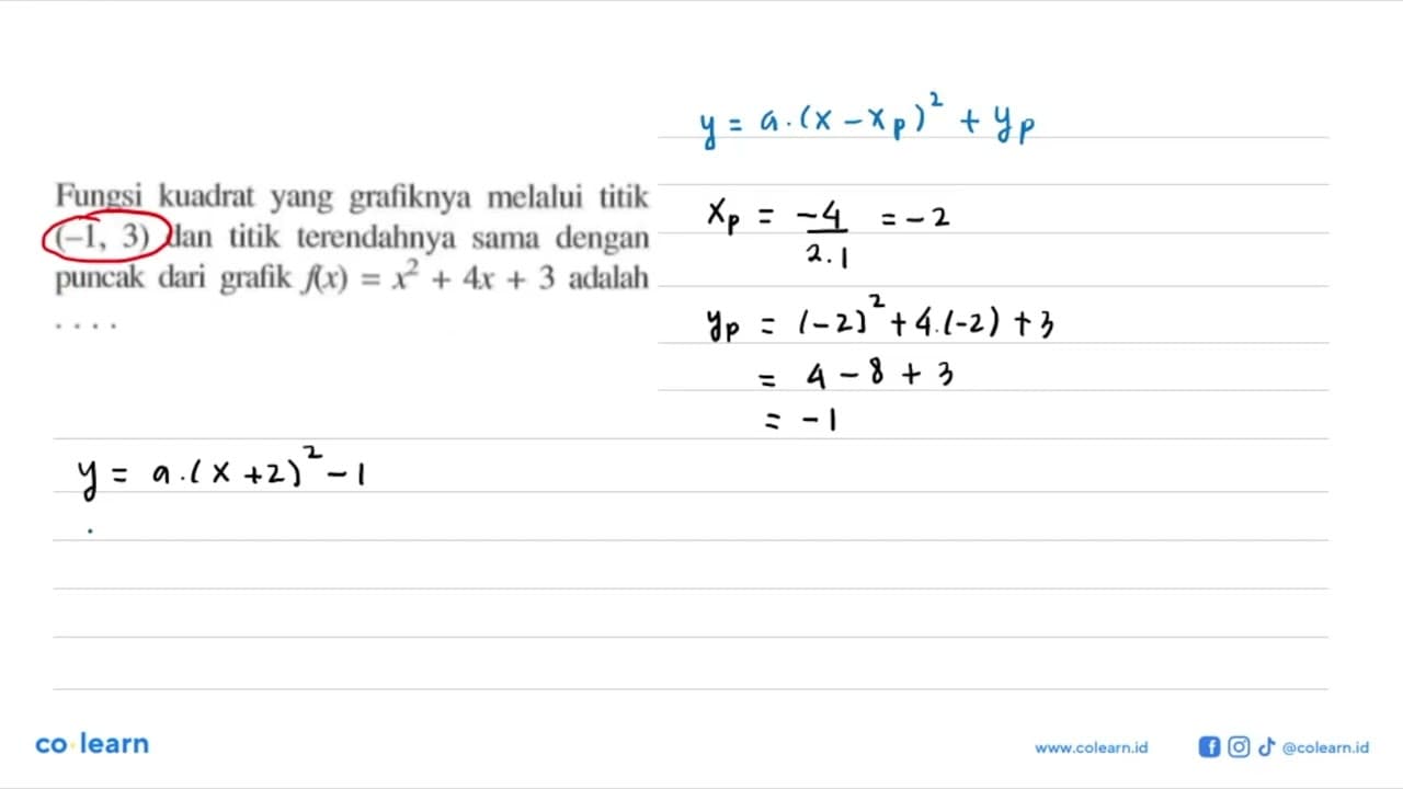 Fungsi kuadrat yang grafiknya melalui titik (-1,3) dan