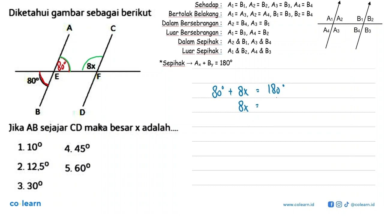 Diketahui gambar sebagai berikut 80 8xJika AB sejajar CD