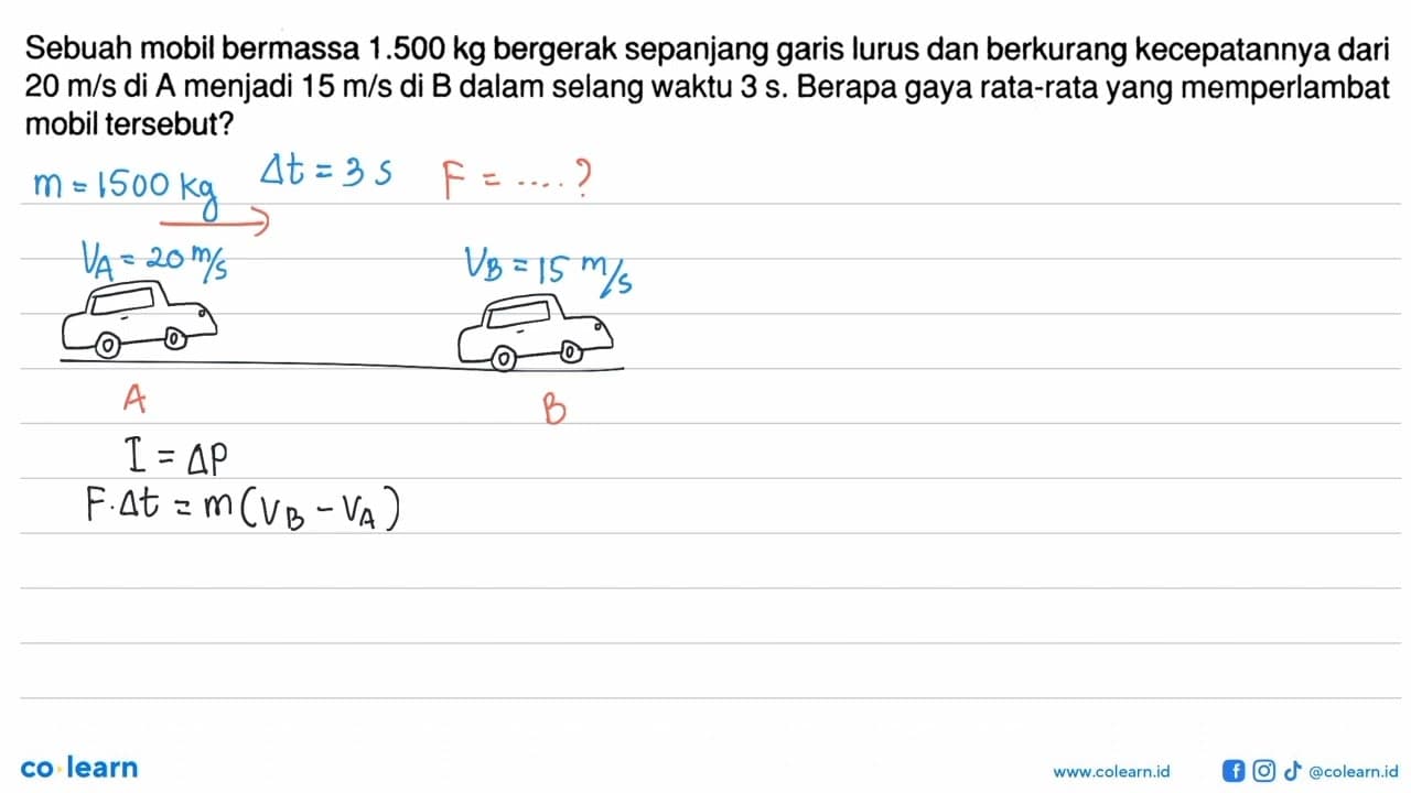 Sebuah mobil bermassa 1.500 kg bergerak sepanjang garis