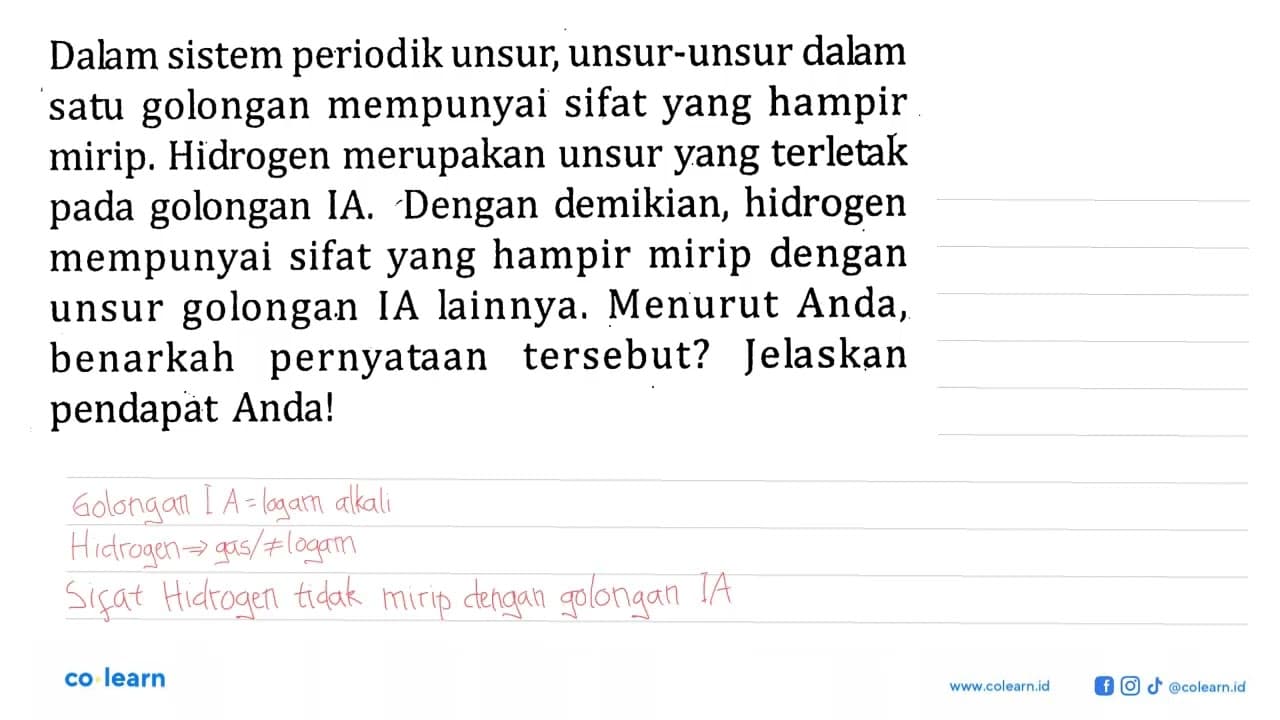 Dalam sistem periodik unsur, unsur-unsur dalm satu golongan