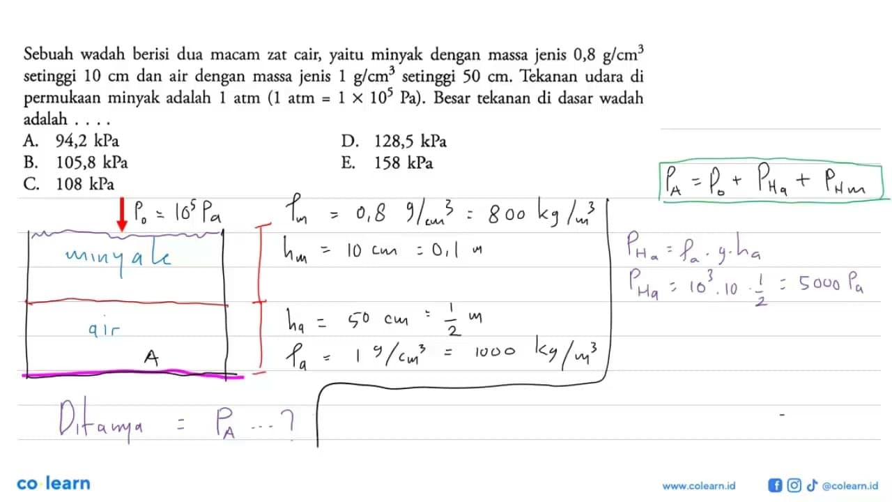 Sebuah wadah berisi dua macam zat cair, yaitu minyak dengan