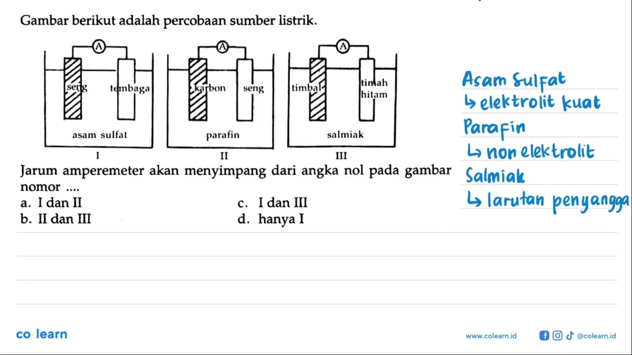 Gambar berikut adalah percobaan sumber listrik. I A seng