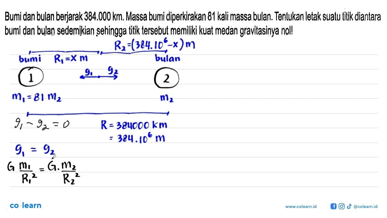 Bumi dan bulan berjarak 384.000 km. Massa bumi diperkirakan