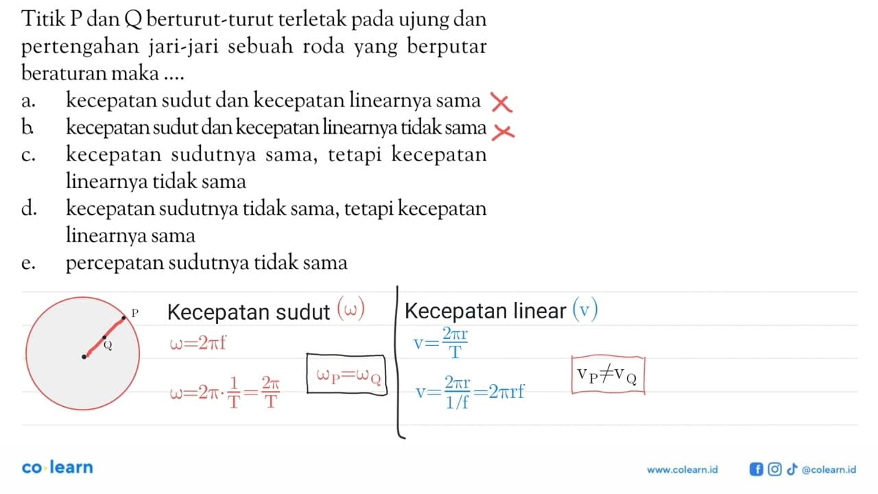 Titik P dan Q berturut-turut terletak pada ujung dan