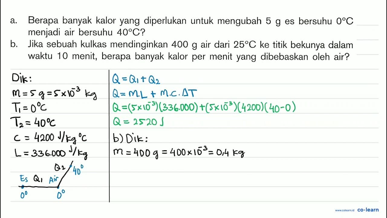 a. Berapa banyak kalor yang diperlukan untuk mengubah 5 g