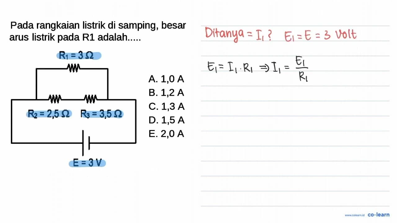 Pada rangkaian listrik di samping, besar arus listrik pada