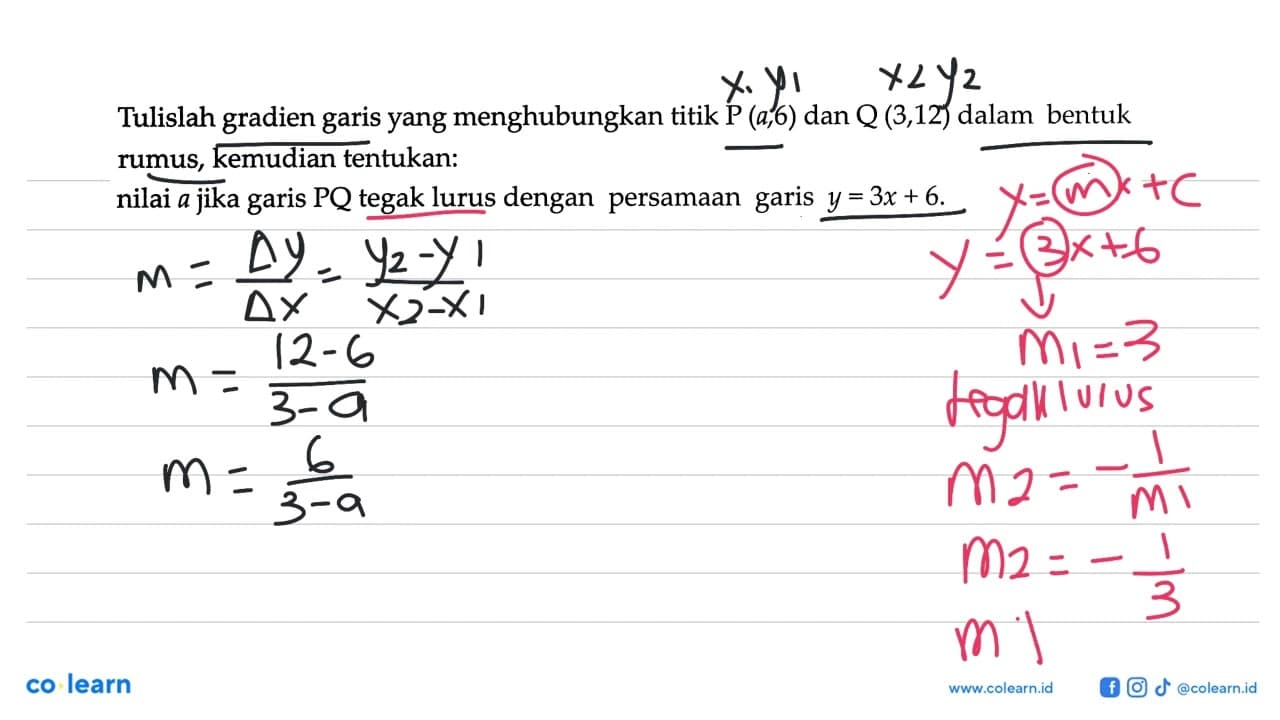 Tulislah gradien garis yang menghubungkan titik P (a,6) dan