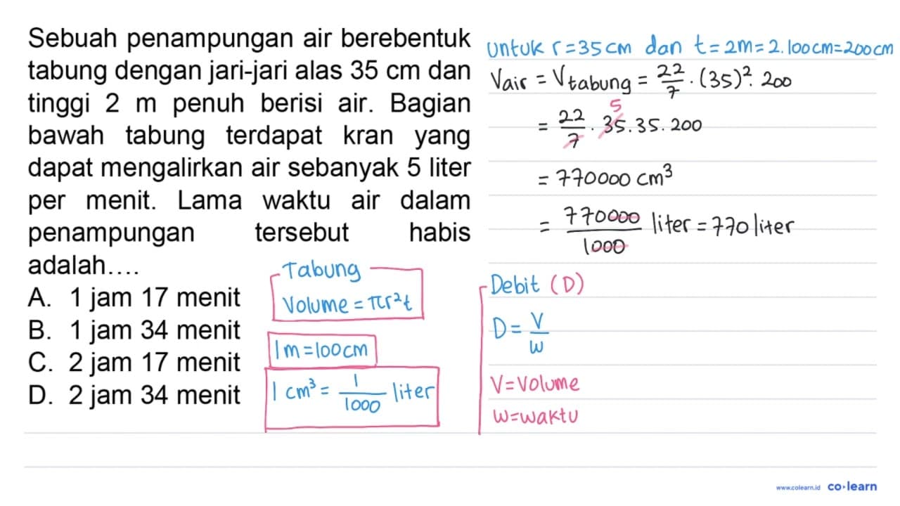 Sebuah penampungan air berebentuk tabung dengan jari-jari