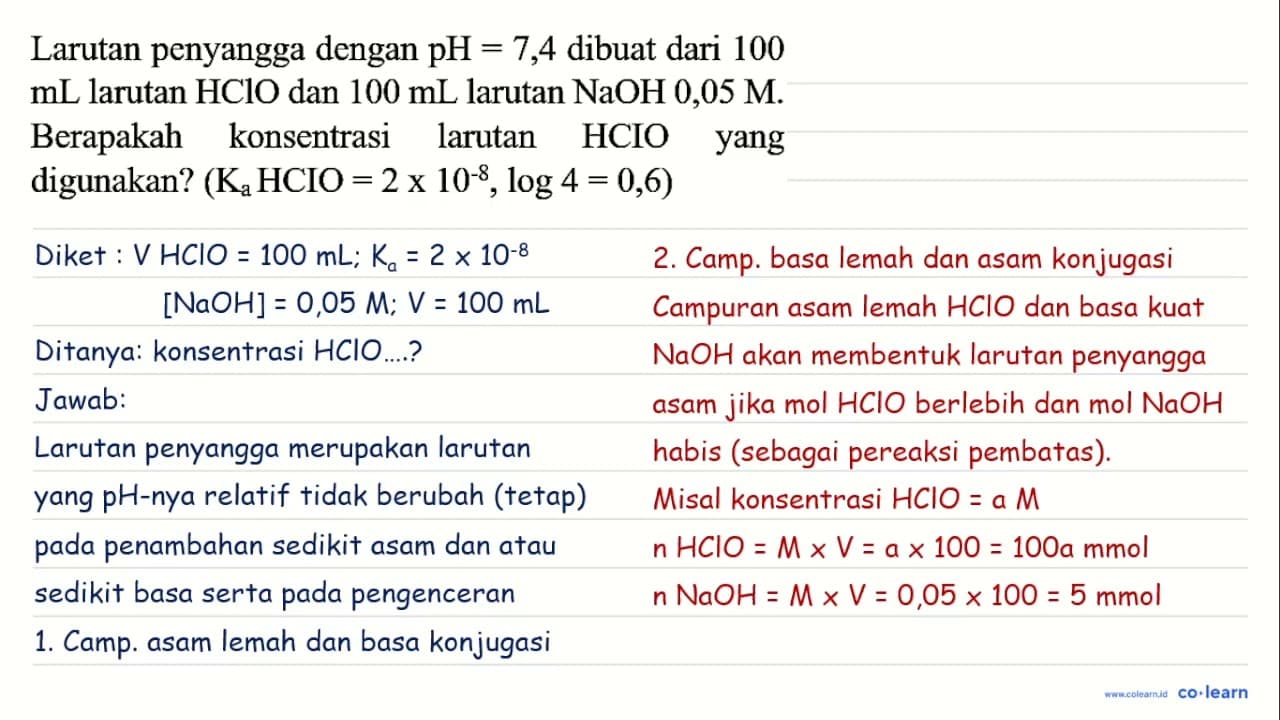 Larutan penyangga dengan pH=7,4 dibuat dari 100 mL larutan