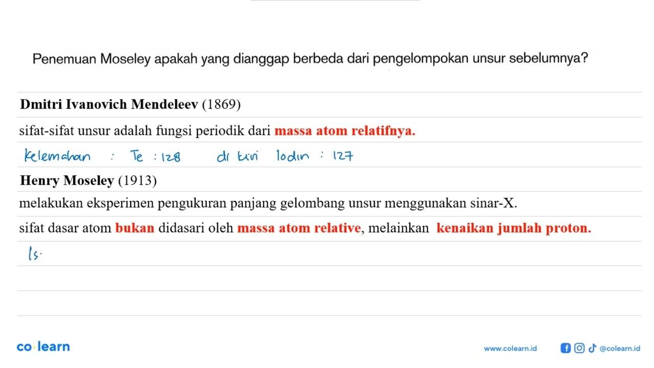 Penemuan Moseley apakah yang dianggap berbeda dari