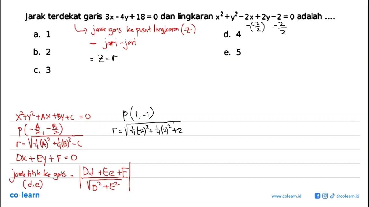 Jarak terdekat garis 3x-4y+18=0 dan lingkaran