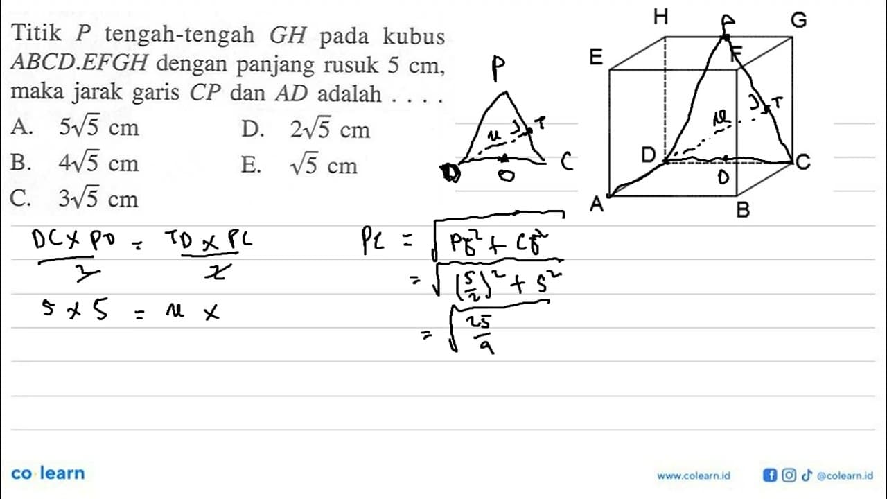 Titik P tengah-tengah GH pada kubus ABCD.EFGH dengan