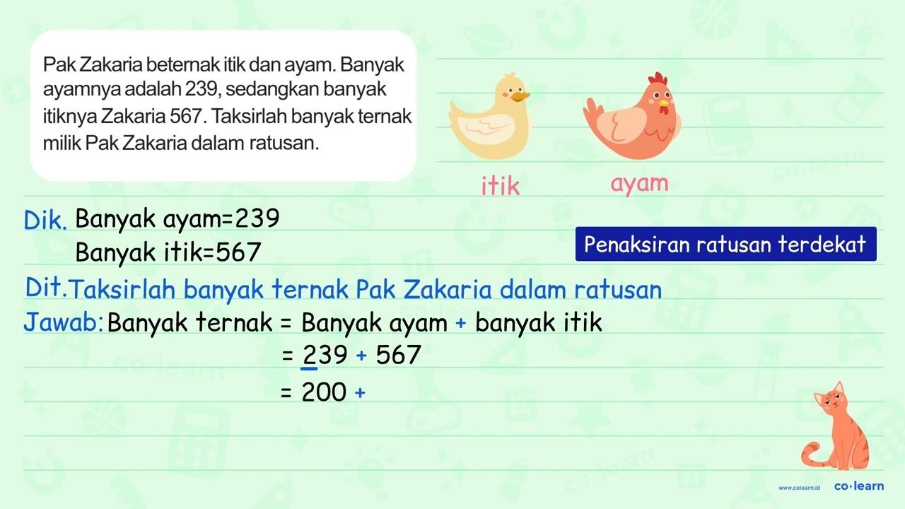 Pak Zakaria beternak itik dan ayam. Banyak ayamnya adalah