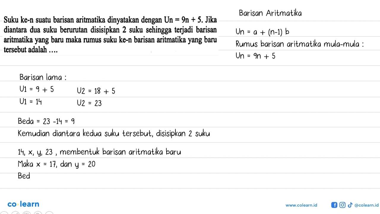 Suku ke-n suatu barisan aritmatika dinyatakan dengan Un