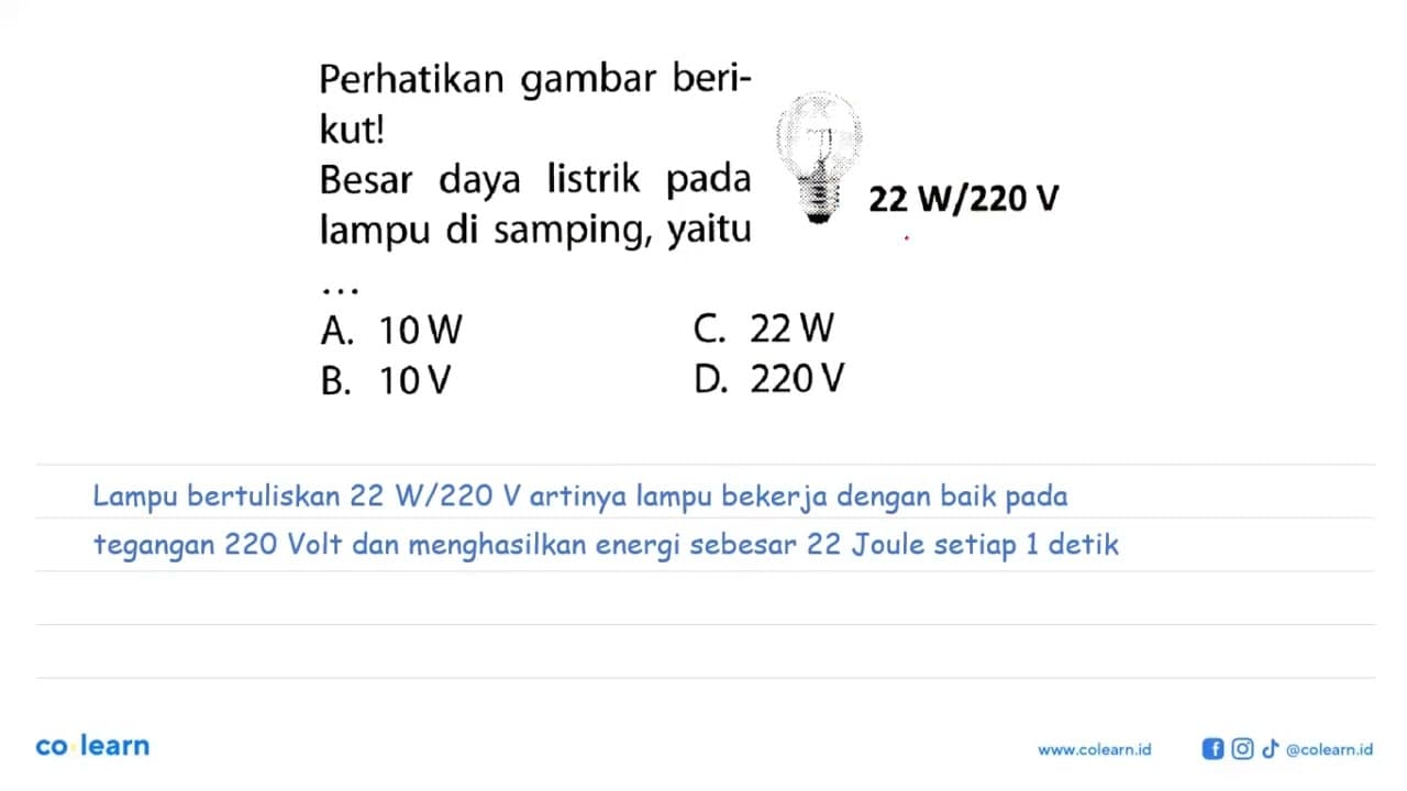 Perhatikan gambar berikut! Besar daya listrik pada lampu di