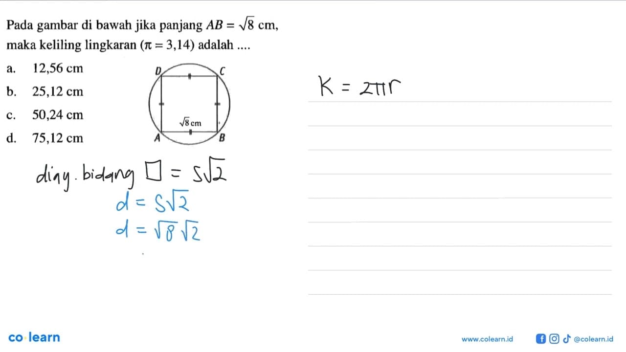 Pada gambar di bawah jika panjang AB = akar(8) cm, maka