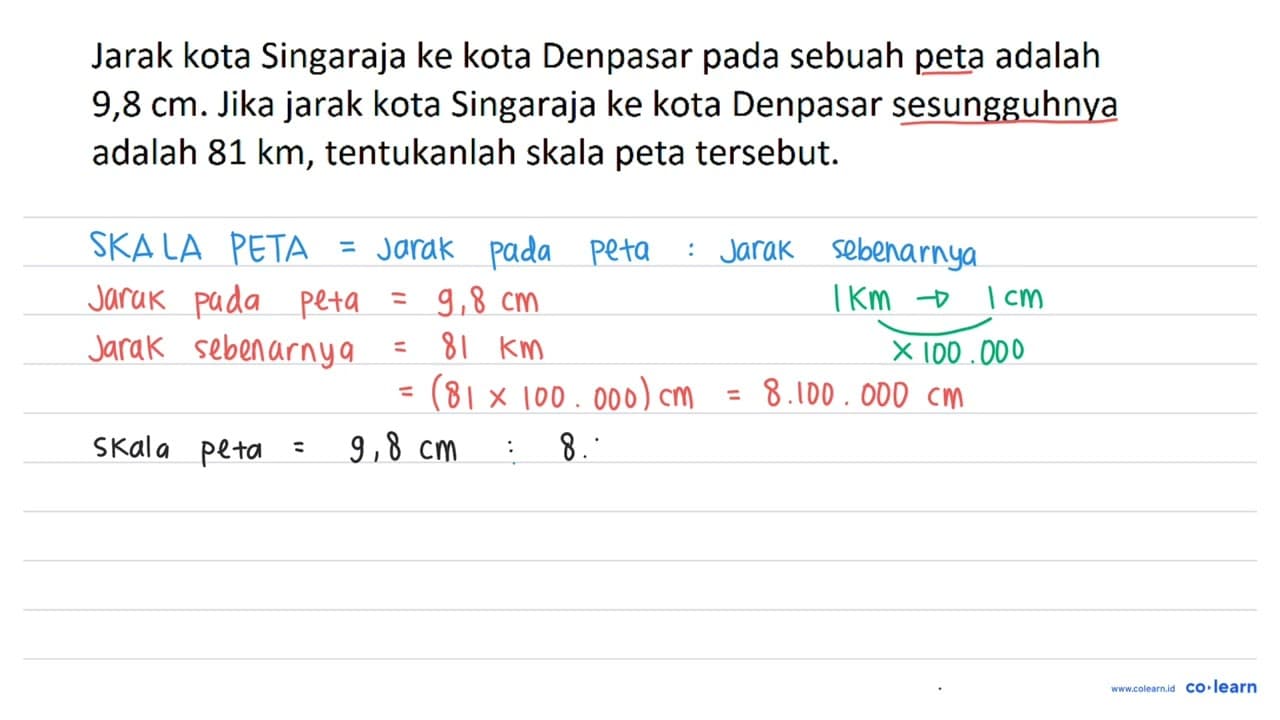 Jarak kota Singaraja ke kota Denpasar pada sebuah peta