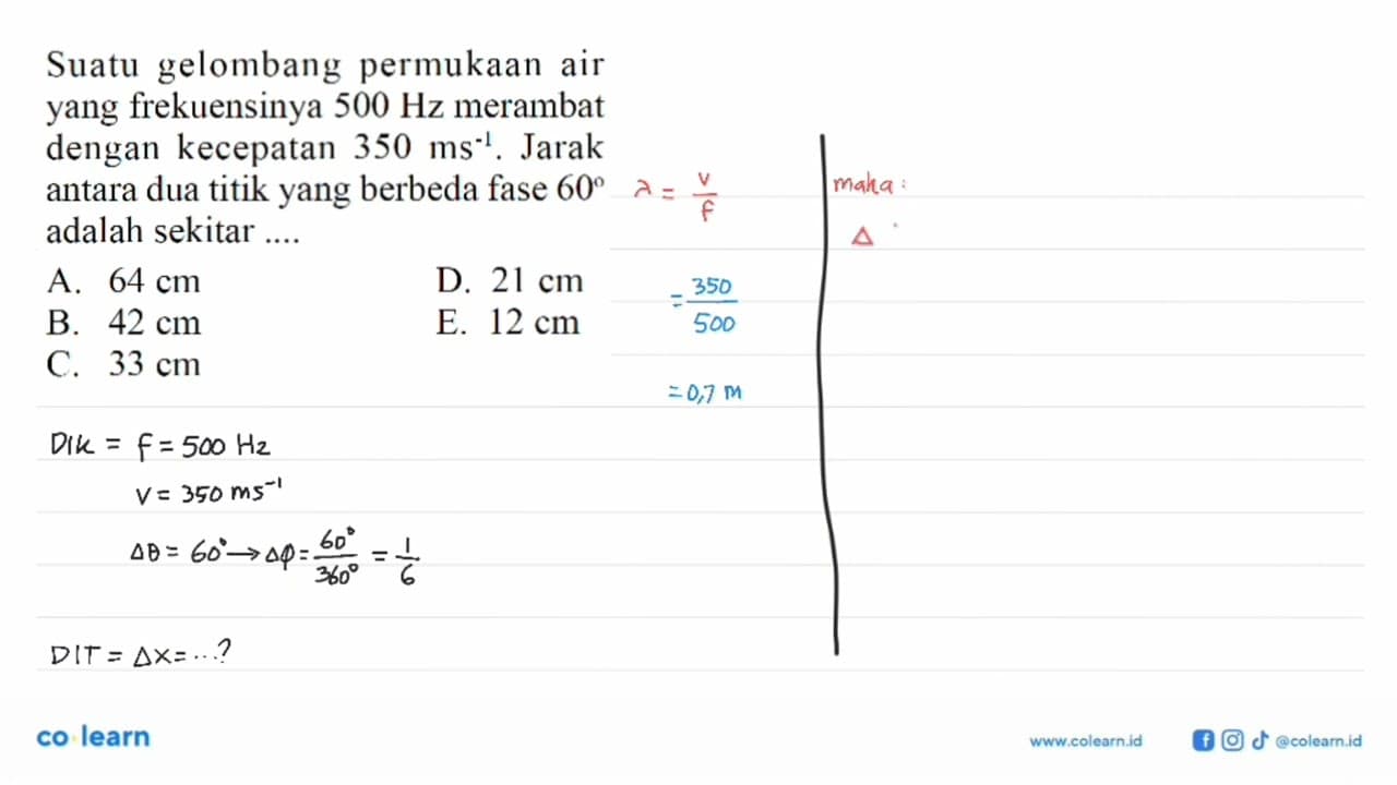 Suatu gelombang permukaan air yang frekuensinya 500 Hz