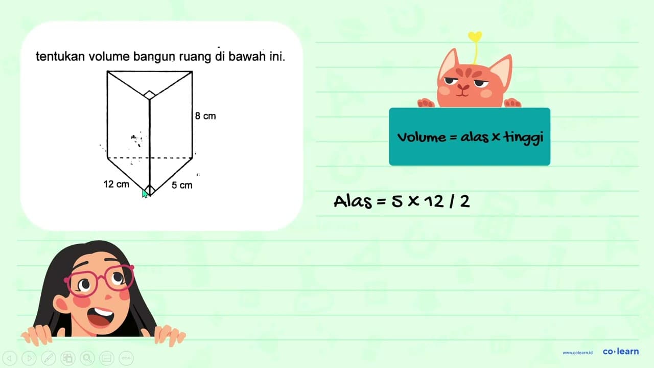 tentukan volume bangun ruang di bawah ini. 8 cm 12 cm 5 cm