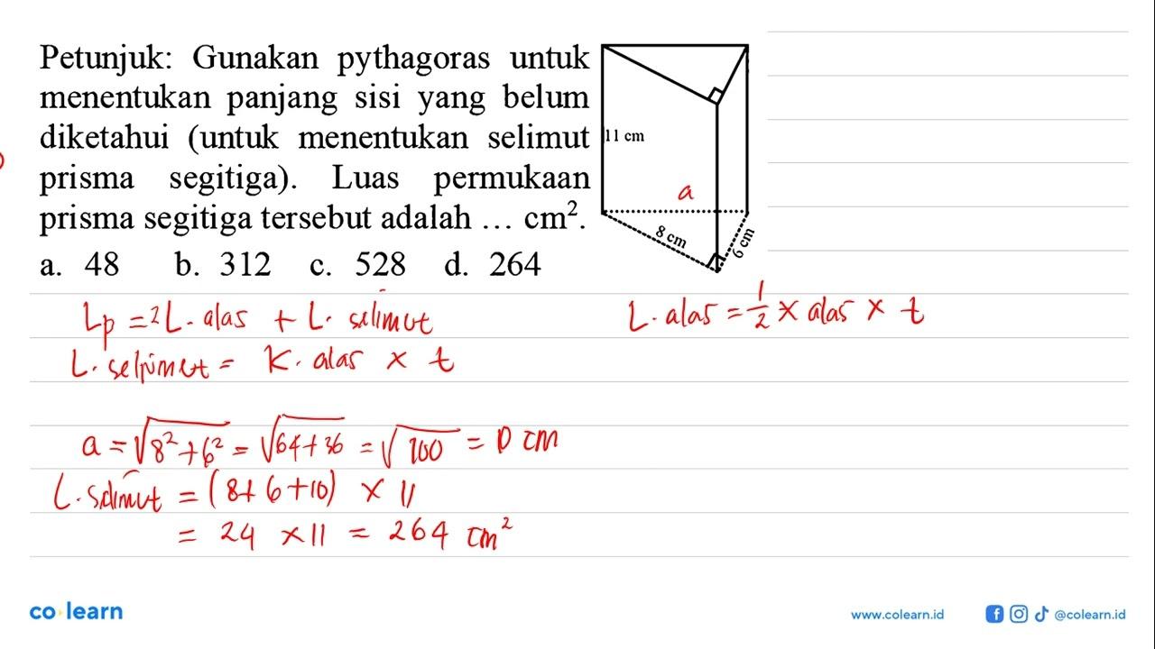 Petunjuk: Gunakan pythagoras untuk menentukan panjang sisi