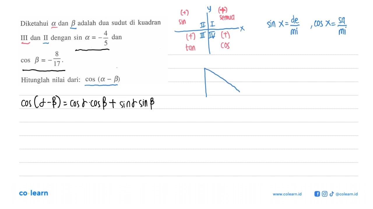 Diketahui alfa dan beta adalah dua sudut di kuadran III dan