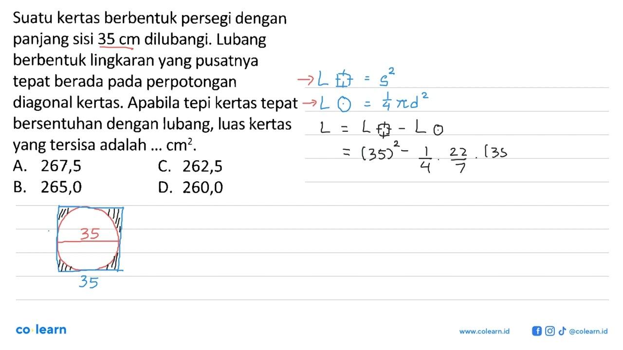 Suatu kertas berbentuk persegi dengan panjang sisi 35 cm