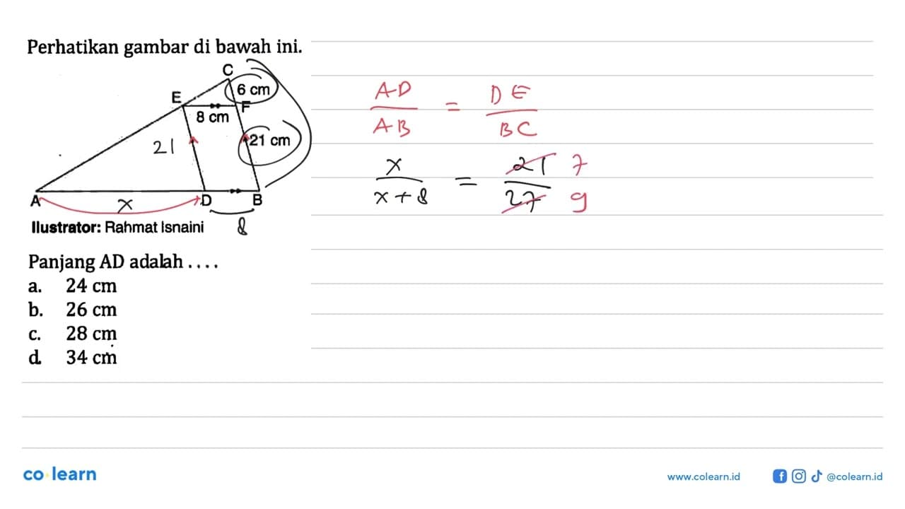 Perhatikan gambar di bawah ini.C 6cm E 8cm F 21cm A D B.