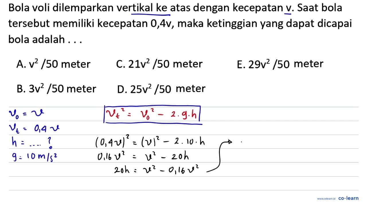 Bola voli dilemparkan vertikal ke atas dengan kecepatan v.