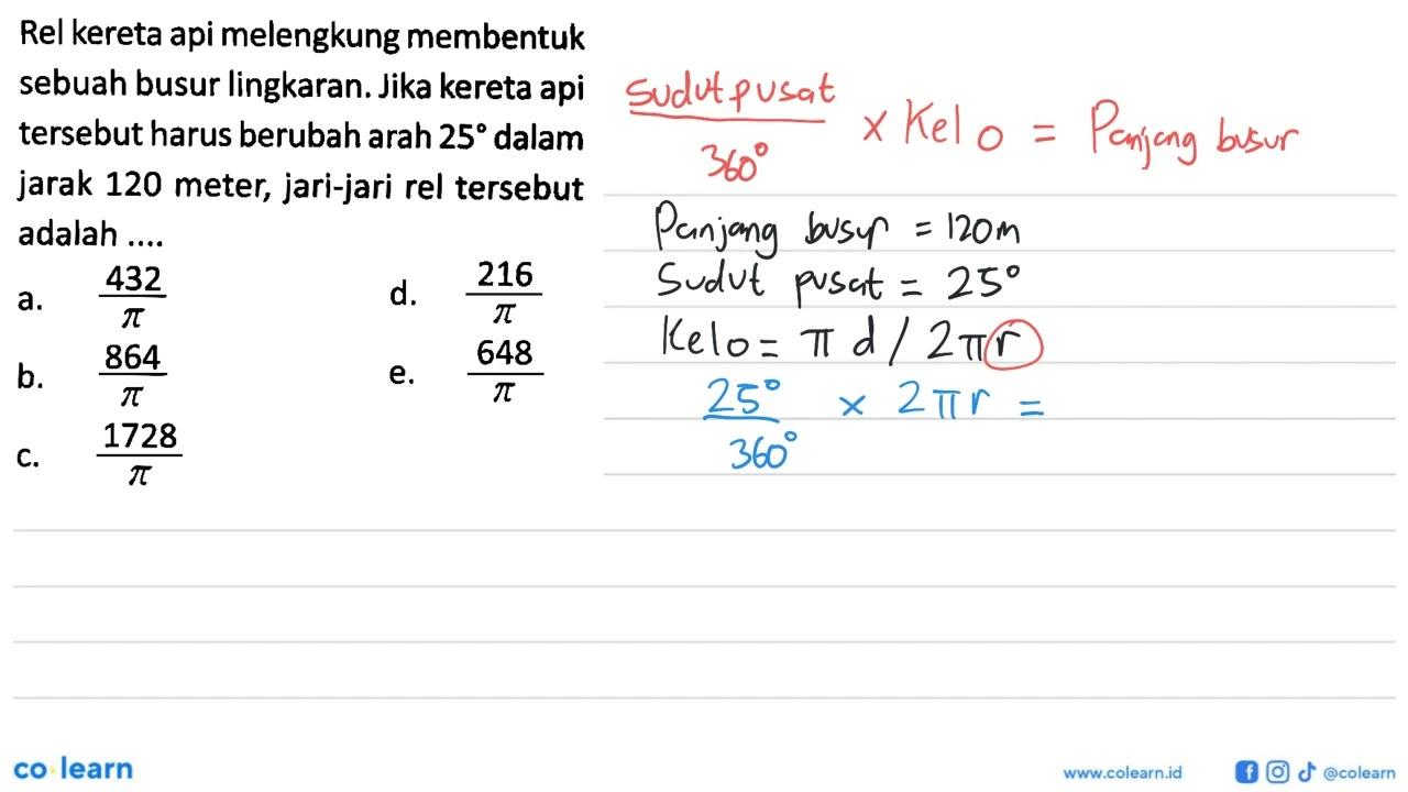 Rel kereta api melengkung membentuk sebuah busur lingkaran.